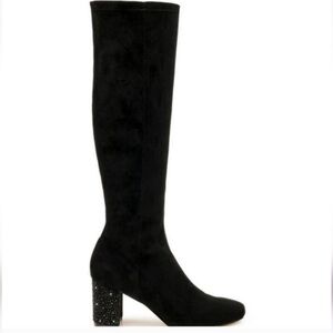 Badgley Mischka Evalina Womens Rhinestone Square Toe Knee-High Boots 8 black